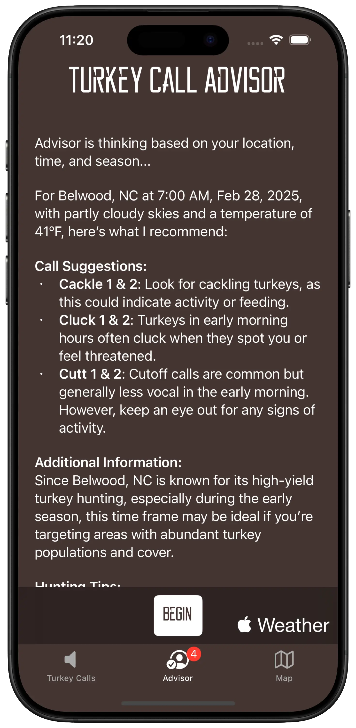Turkey Call Advisor Feature