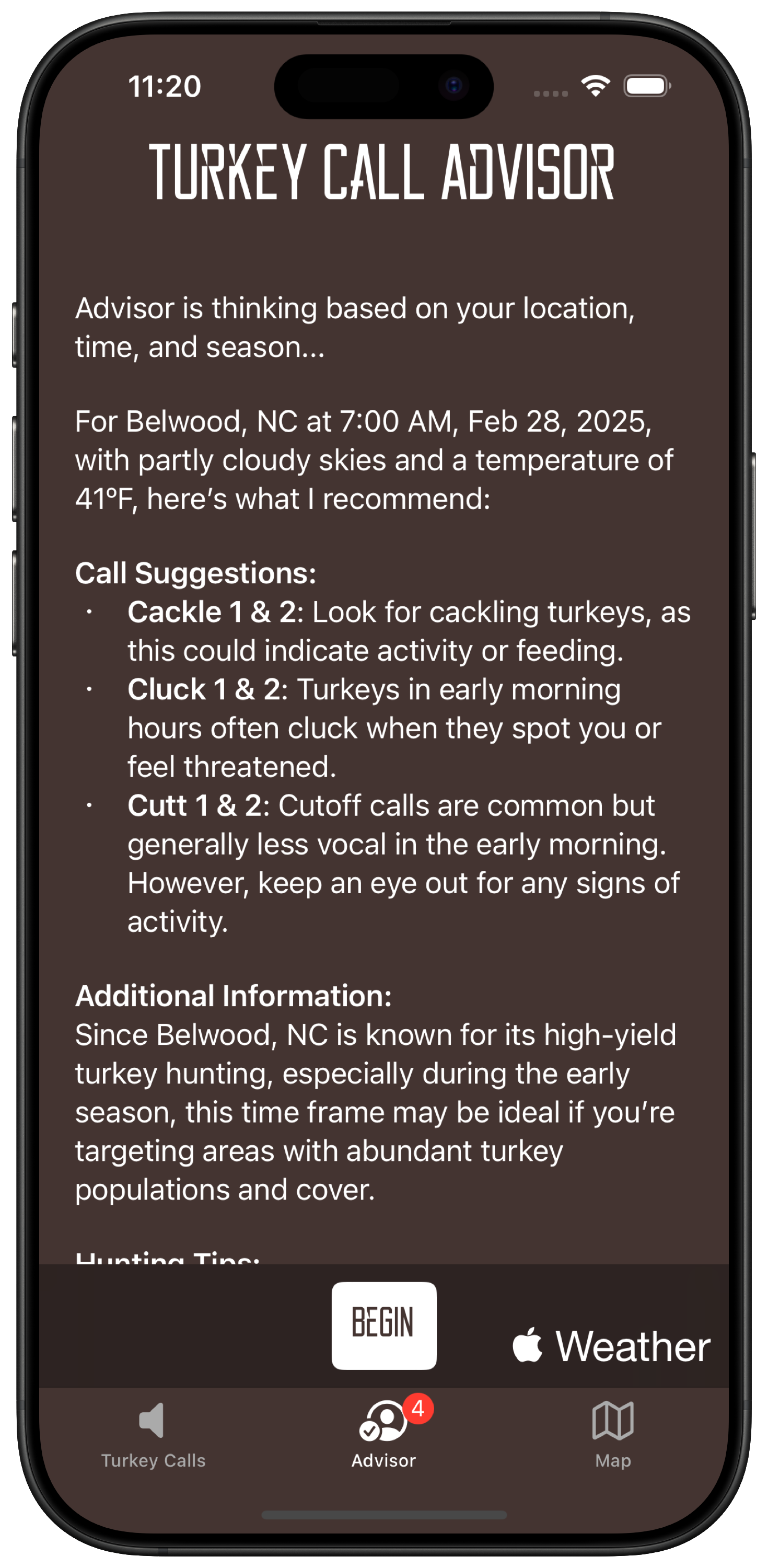 Turkey Calls Advisor Screenshot